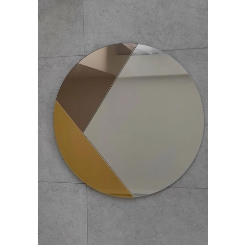 Okrągłe lustro dekoracyjne kolorowa tafla złoto i brąz - RONI